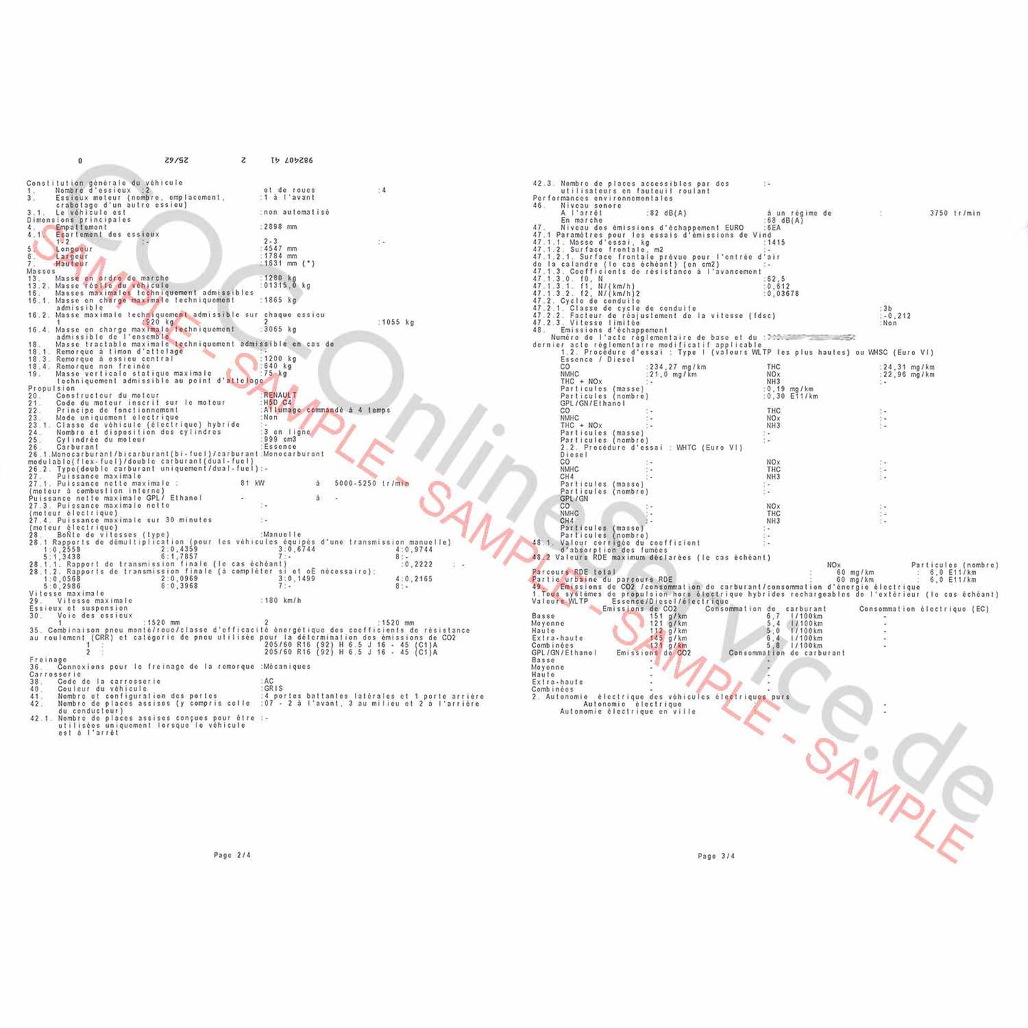 COC-documenten voor Dacia (Certificate of Conformity)