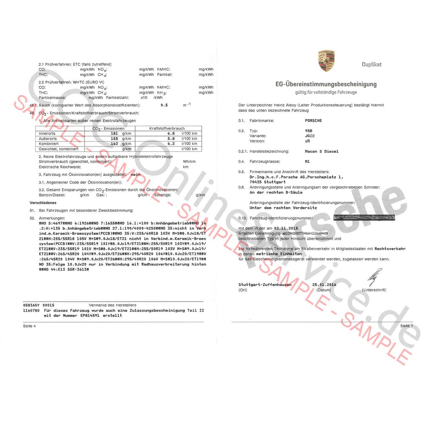 Documents COC pour Porsche (Certificat de Conformité)