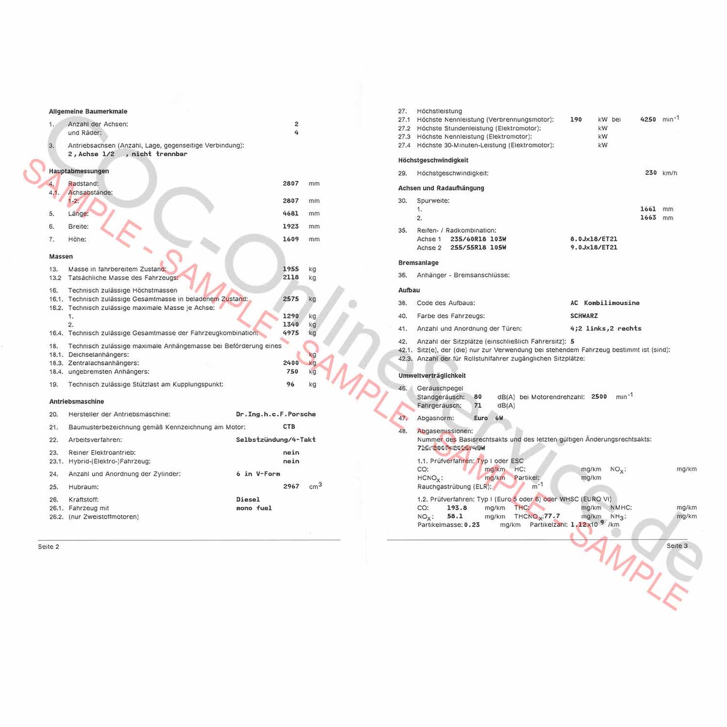 Documents COC pour Porsche (Certificat de Conformité)