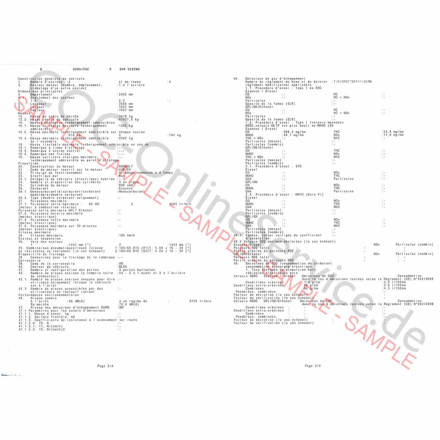Documentos COC para Renault (Certificado de Conformidad)